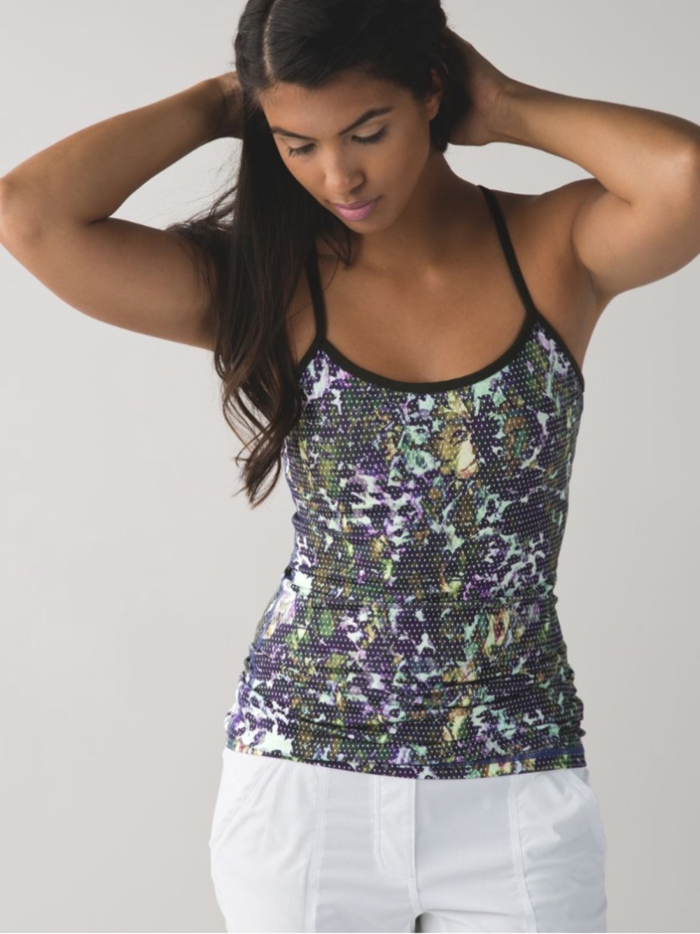 Lululemon Power Y Tank Floral Sport White Multi / Gator Green size 6